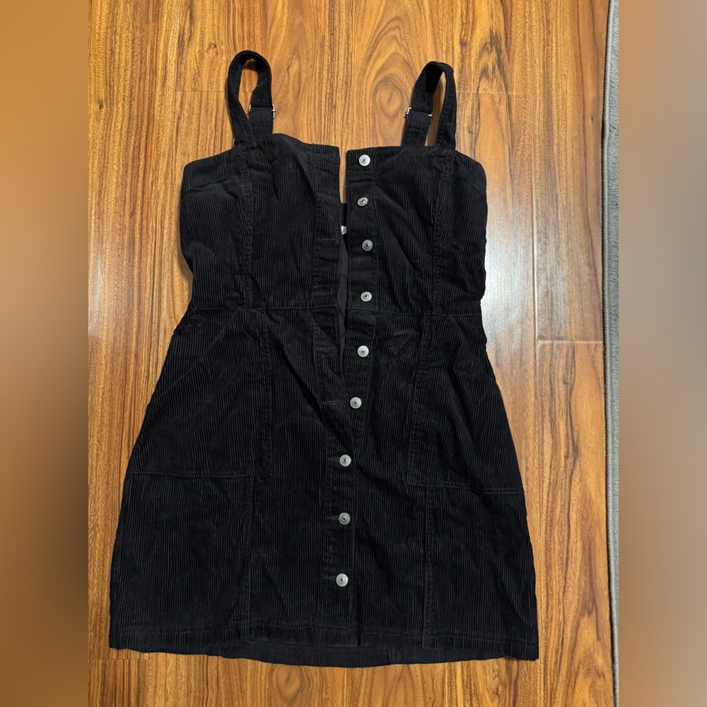 Corduroy black overalls with skirt